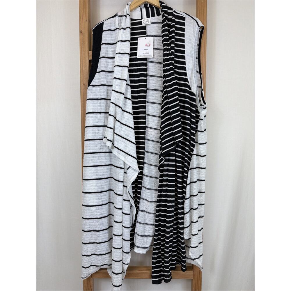NWT Et Lois Black And White Striped Sleeveless Long Vest Cardigan #1389 Size 3X